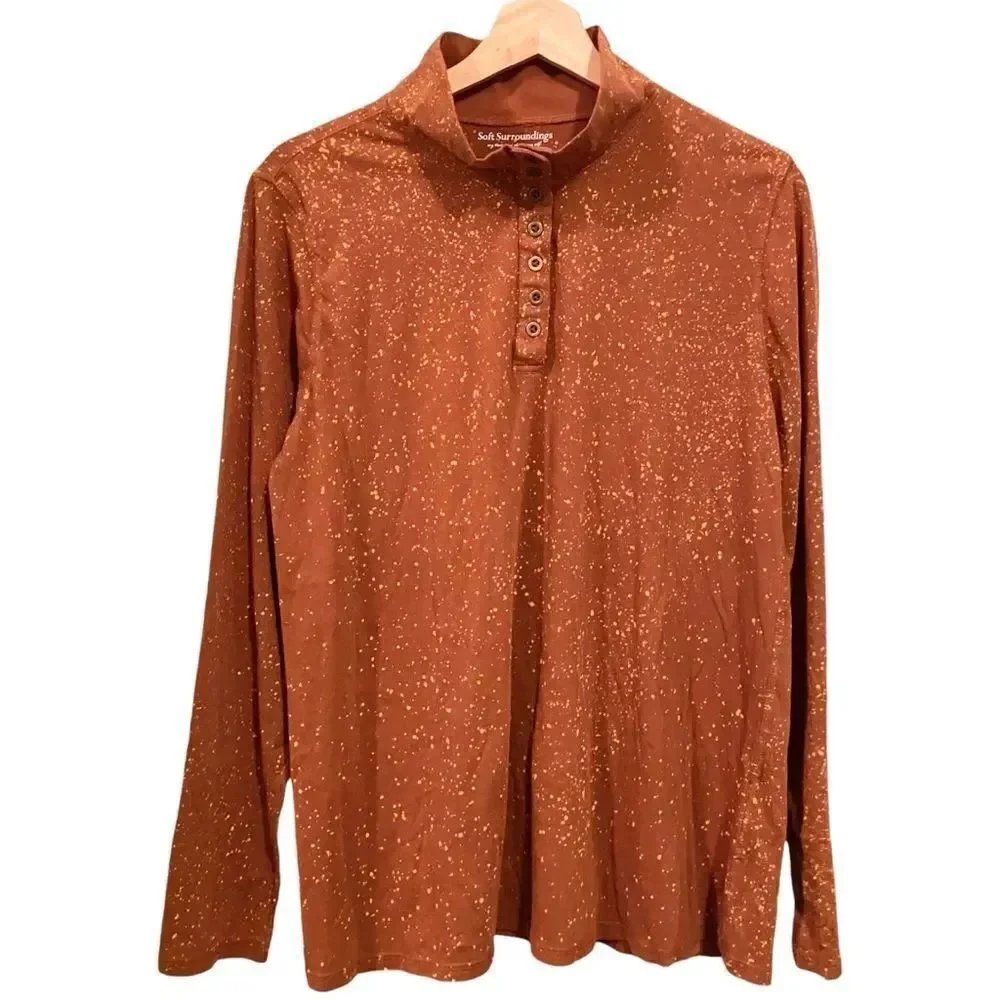 Soft Surrounding Half Button Collared/Turtleneck Long Sleeve Top in Size Large